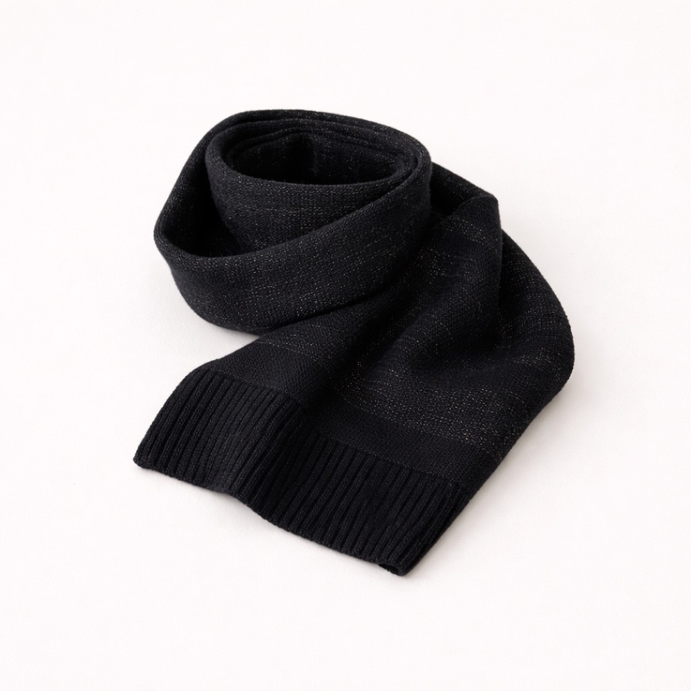 Puma Classic Black Knit Scarf Gold Metallic Thread OS | NWOT